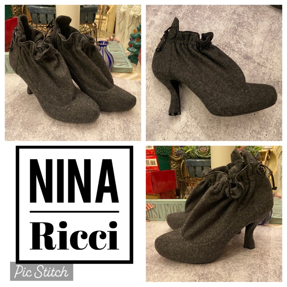 Nina Ricci Grey Wool Elastic Ankle Lace Up Back Ankle Booties